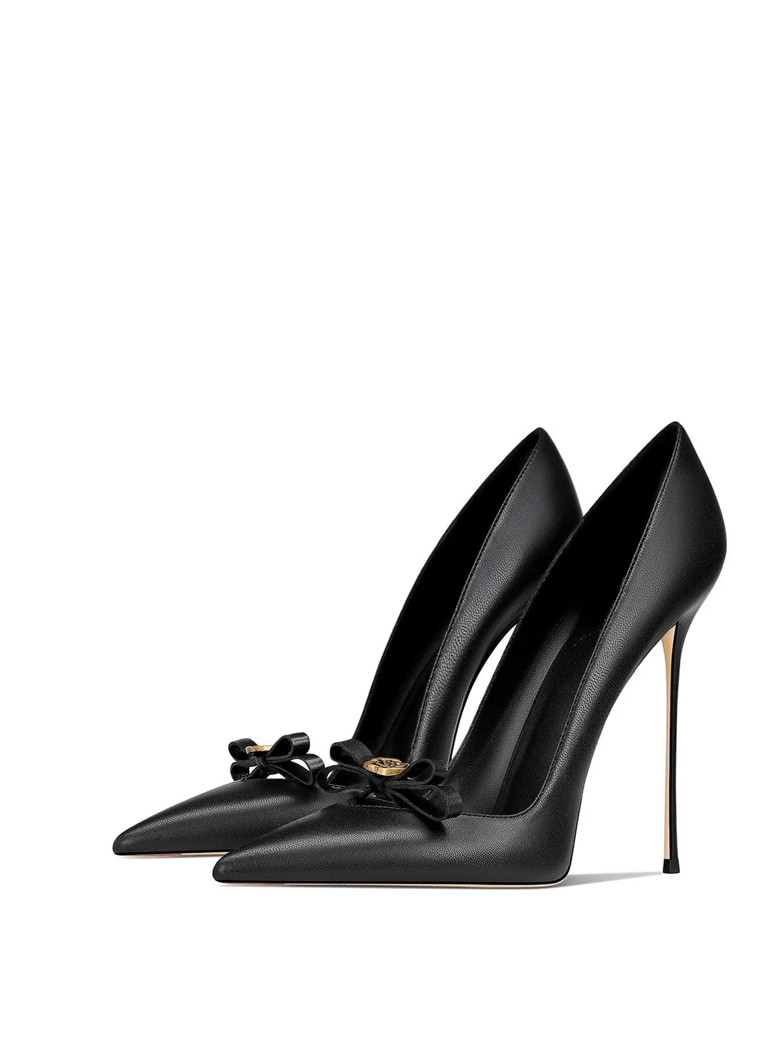 Women's Rose Bow Stiletto High Heels – Pointed Toe Leather Pumps with Metallic Detail for Weddings