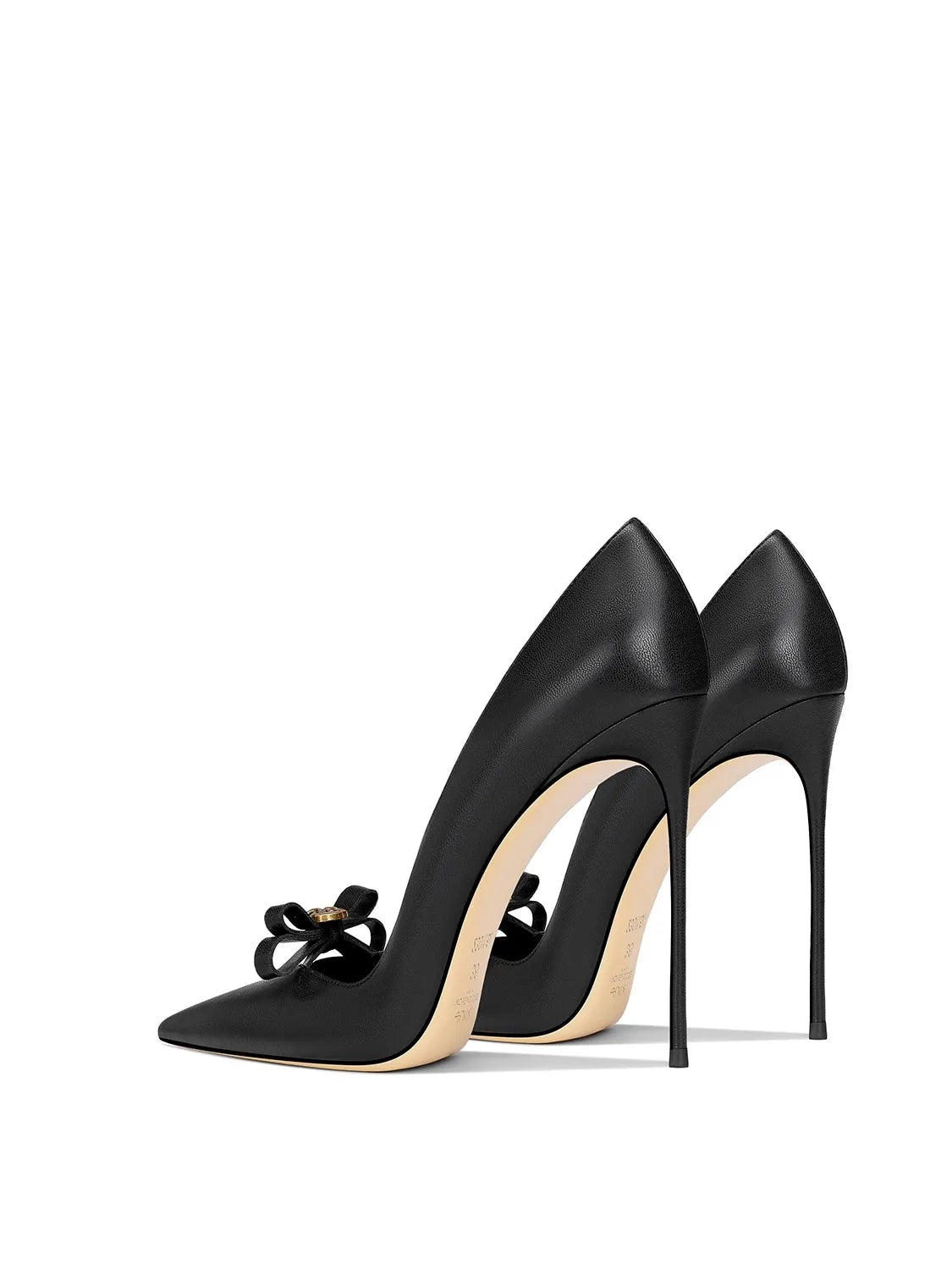 Women's Rose Bow Stiletto High Heels – Pointed Toe Leather Pumps with Metallic Detail for Weddings