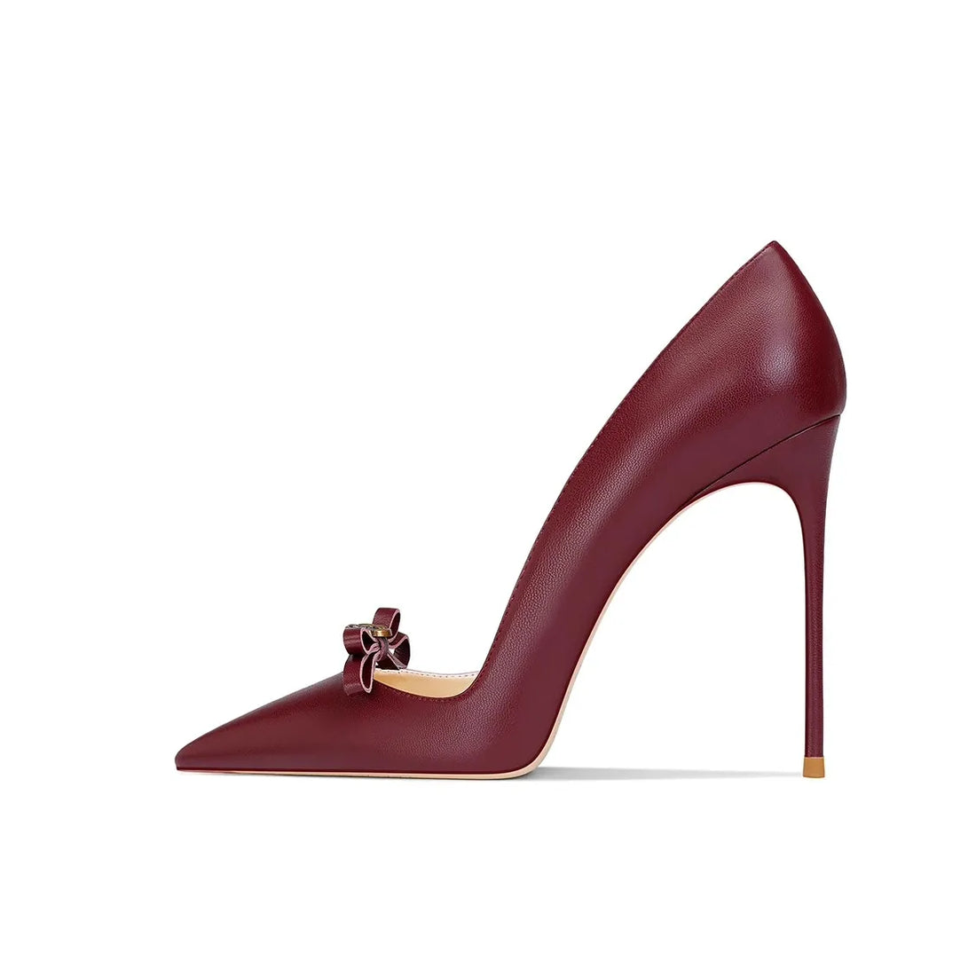 Women's Rose Bow Stiletto High Heels – Pointed Toe Leather Pumps with Metallic Detail for Weddings