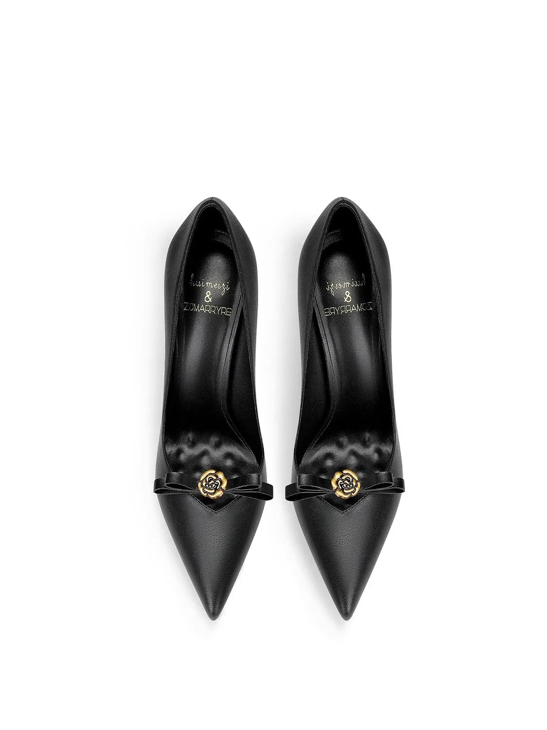 Women's Rose Bow Stiletto High Heels – Pointed Toe Leather Pumps with Metallic Detail for Weddings