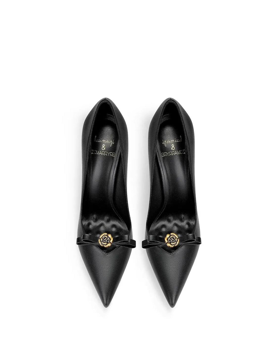 Women's Rose Bow Stiletto High Heels – Pointed Toe Leather Pumps with Metallic Detail for Weddings