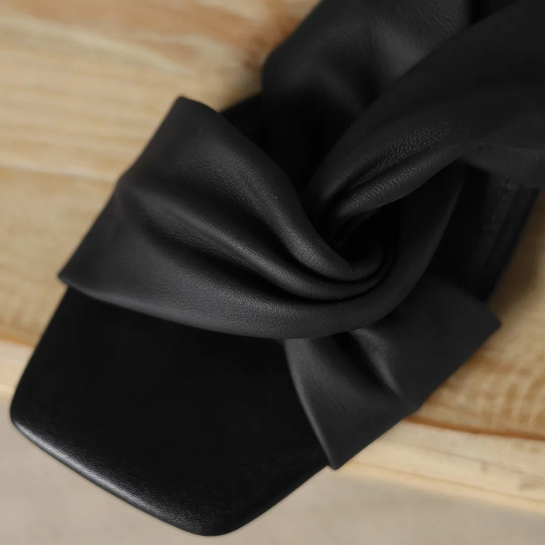 Women's Sheepskin Cross-Strap Bow Sandals – Elegant 3 cm  Heel Slides