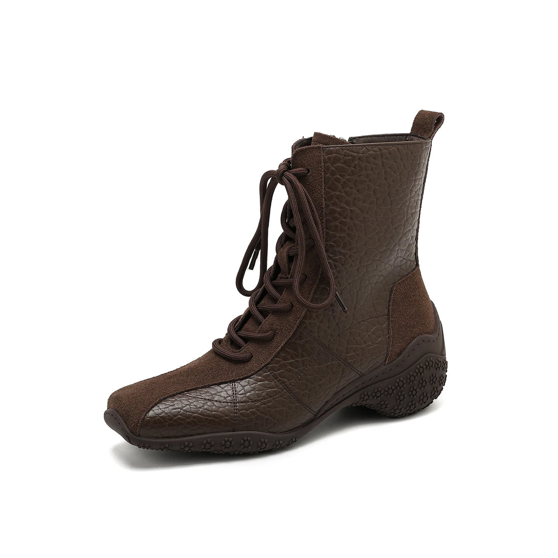 Women's Brown Ankle Boots – Square Toe Leather Booties with Belt Buckle
