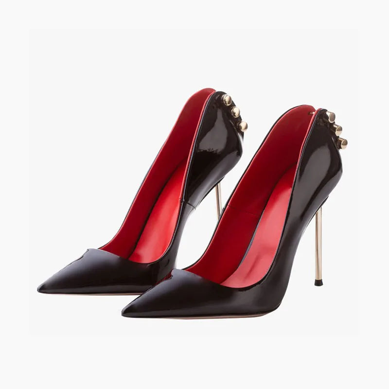 Women's Patent Leather Stiletto Pumps – Pointed Toe Hollow Metal Heel Buckle Shoes