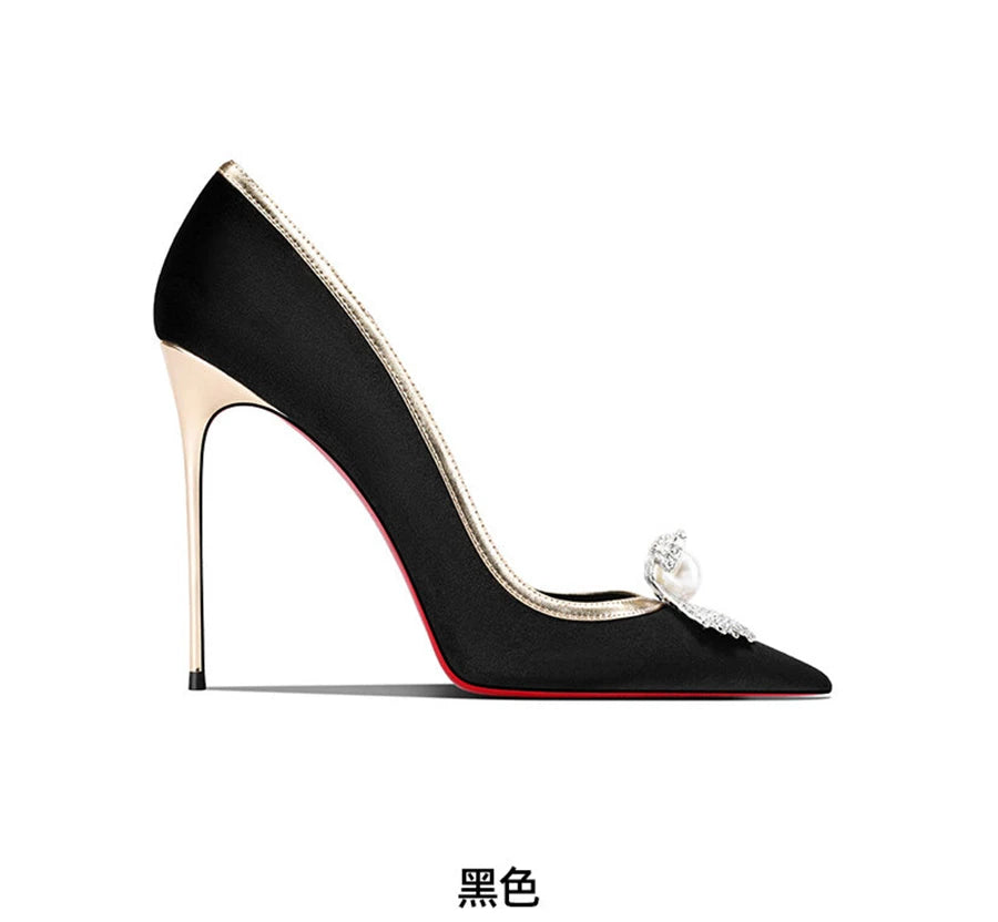 Women's Pearl Rhinestone Suede Pumps – Elegant Pointed-Toe Autumn Dress Shoes