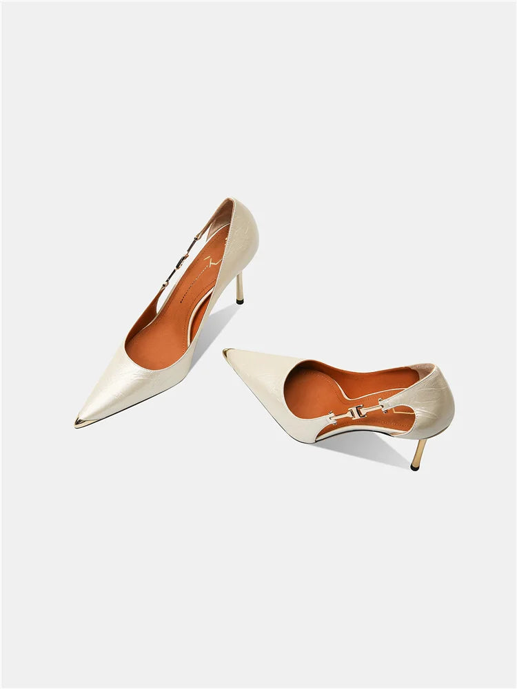 Women's Pointed Toe Metallic High Heels – Elegant Slim Heel Dress Pumps for Weddings, Banquets