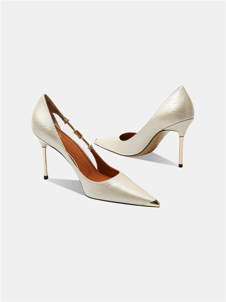 Women's Pointed Toe Metallic High Heels – Elegant Slim Heel Dress Pumps for Weddings, Banquets
