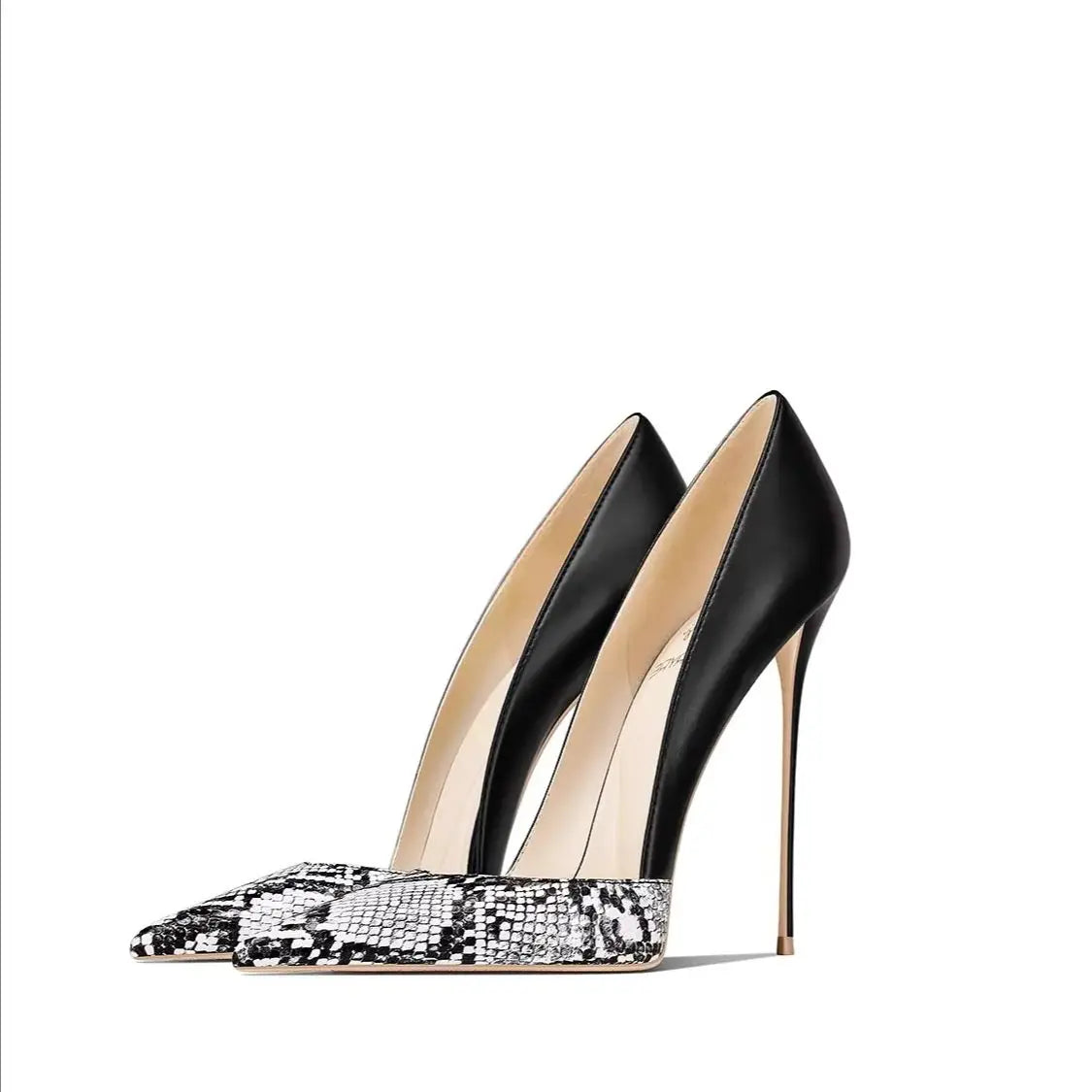 Women's Print Leather High Heel Pumps – Elegant Pointed-Toe Dress Shoes