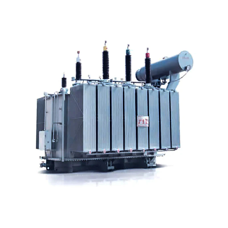 Large electrical transformer on a white background