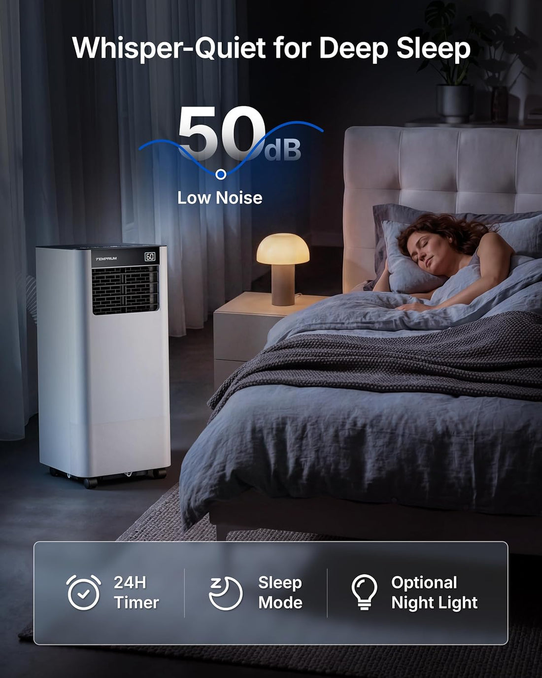 10,000 BTU Portable Air Conditioner, Smart AC Unit for Rooms up to 450 Sq.Ft, 3-In-1 with Cool, Dry & Fan Modes, App/Voice/Remote Control, 24H Timer, 50Db Quiet Operation, Self-Evaporating