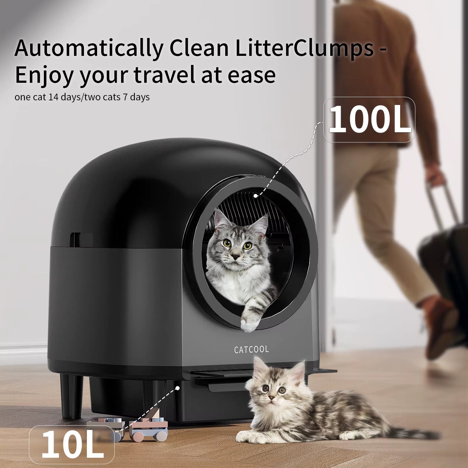 Smart Self Cleaning Automatic Cat Litter Box,110L Large Space