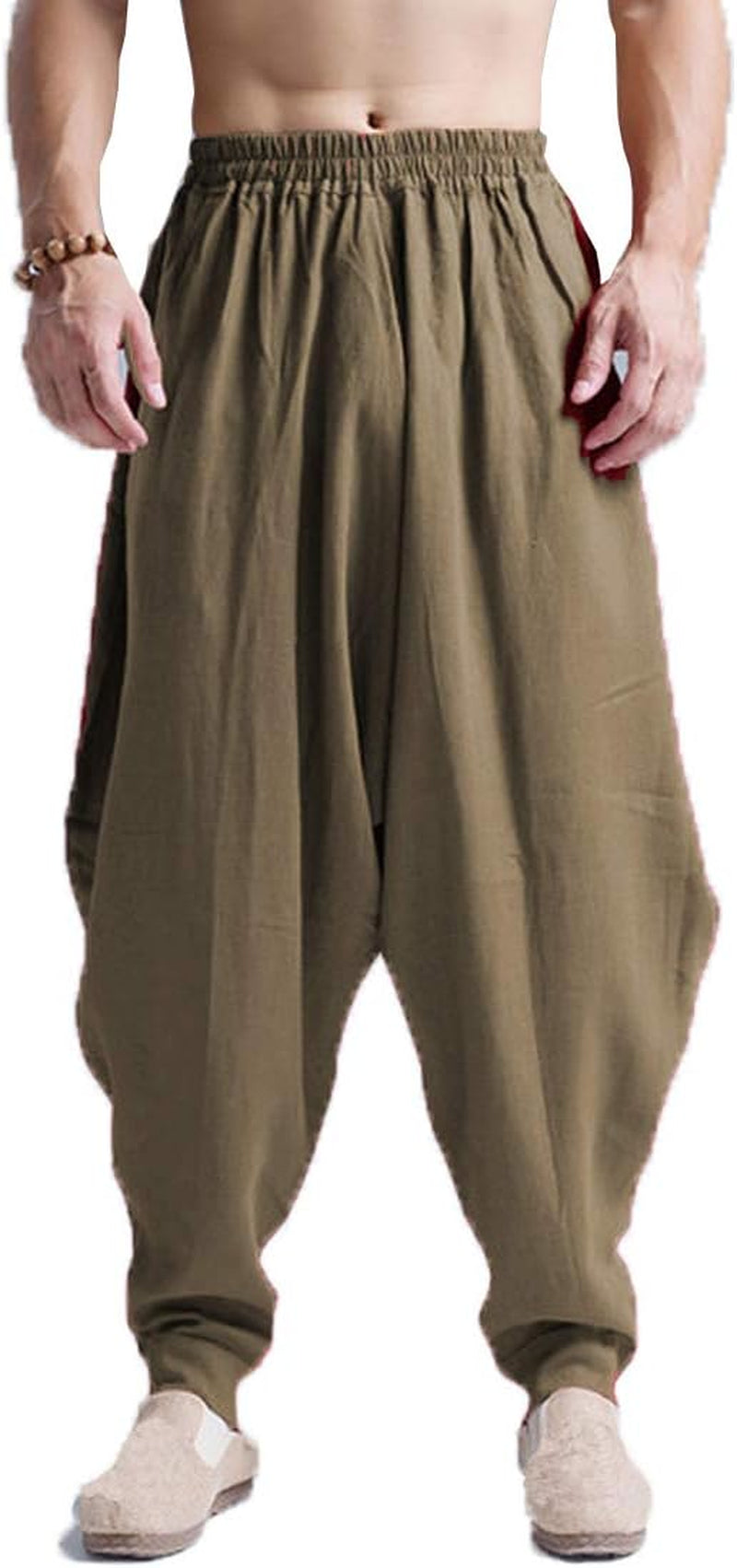 Mens Casual Pants Loose Stretchy Waist Trousers