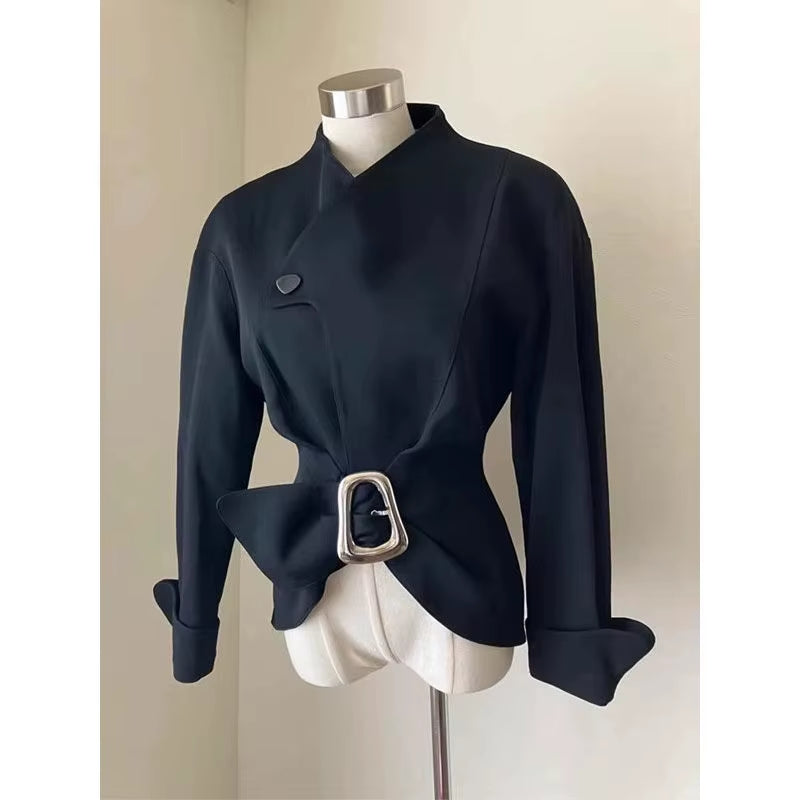 Modern Luxury Women Fashion with French Waist Slimming Black Top Women Blazer Jacket