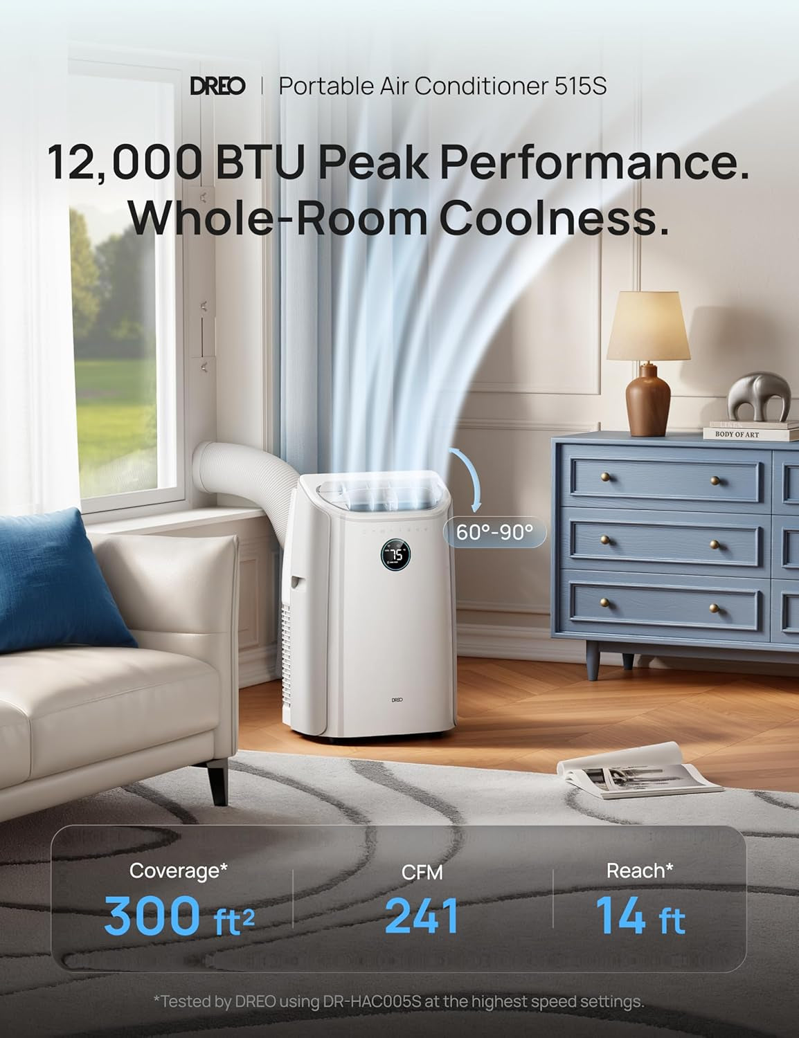 Portable Air Conditioner 515S, 12000 BTU ASHRAE (8000 BTU DOE) Smart AC Unit for Bedroom with Drainage-Free Cooling, Fan&Dehumidifier 3 in 1, App/Voice/Remote, Quiet Standing AC for Room Indoors