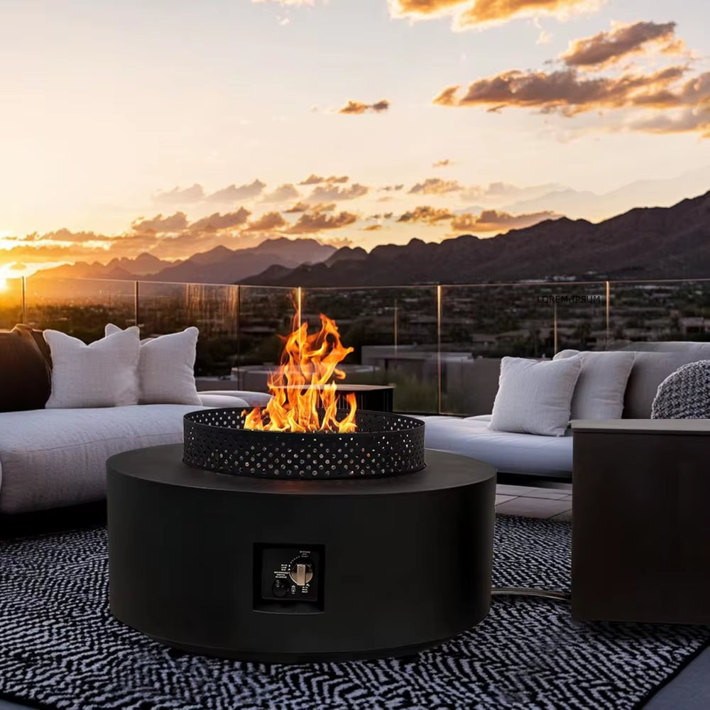 Modern 3-Piece Outdoor Fire Pit Table, 32 Inch Propane Fire Table