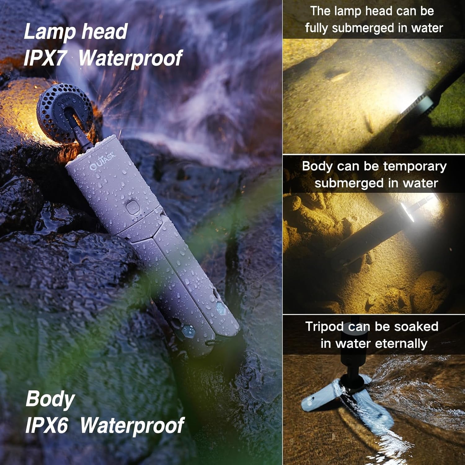 Camping Light Telescopic, Collapsible Magnetic Camping Lantern with 12000Mah Battery, Telescoping IPX6/IPX7 Waterproof Flashlights, Camping Lamp for Emergency, Camping, Hiking (Gray)