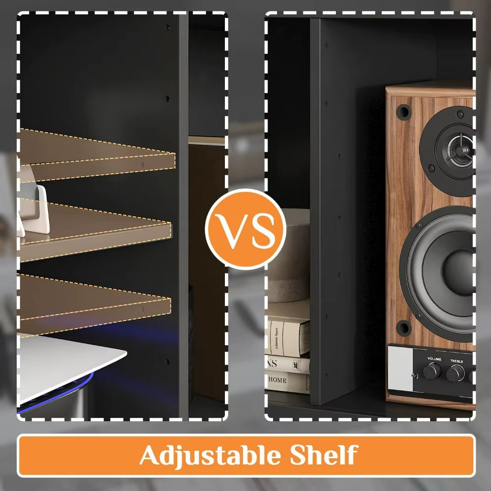  Modern 4-Piece TV Stand Media Console Table with Bookshelves, Lights