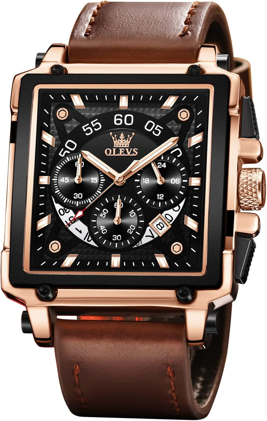 Vintage Square Watch for Men Genuine Brown Leather 