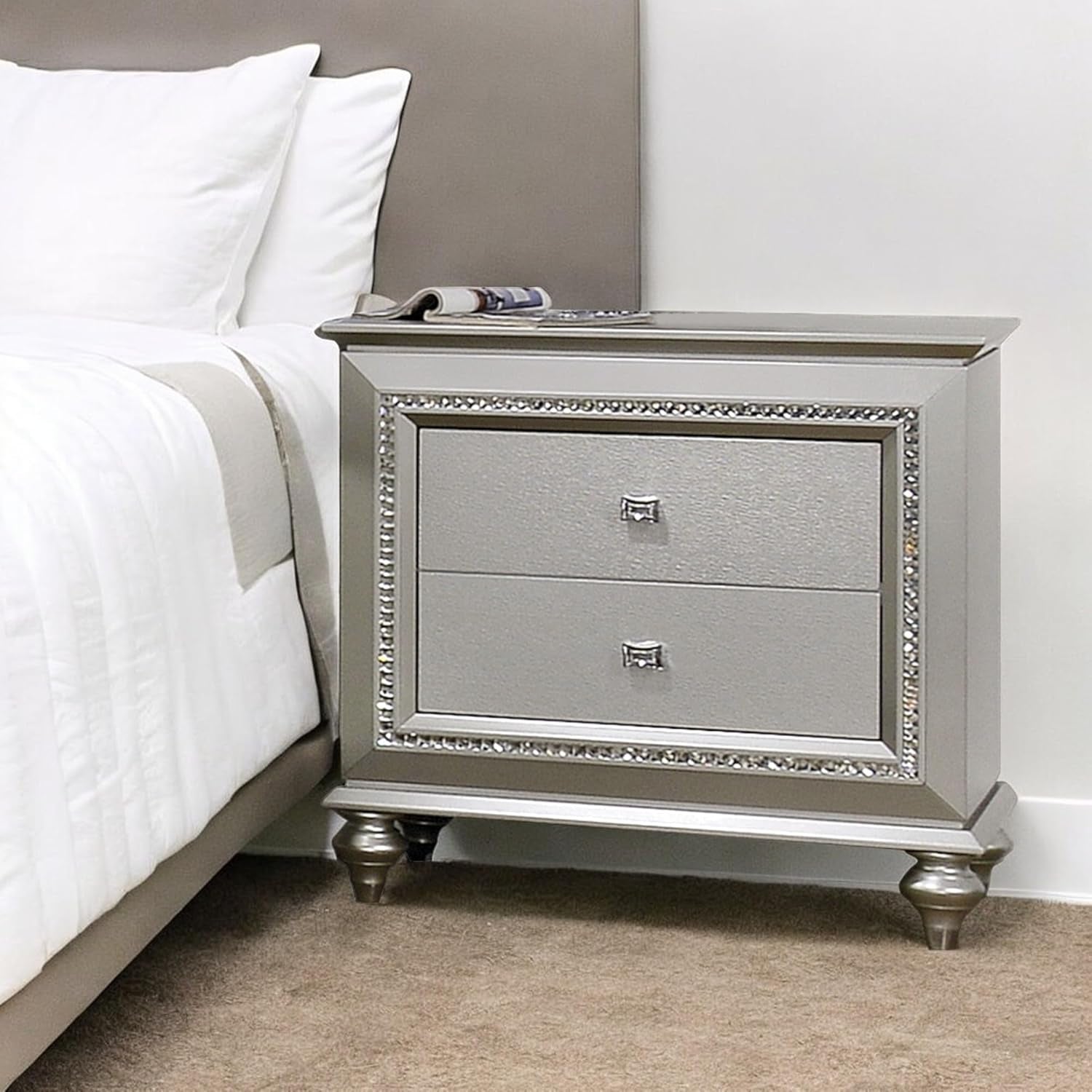 Modern luxe Champagne Glam Nightstand  Bedside Table with Drawers