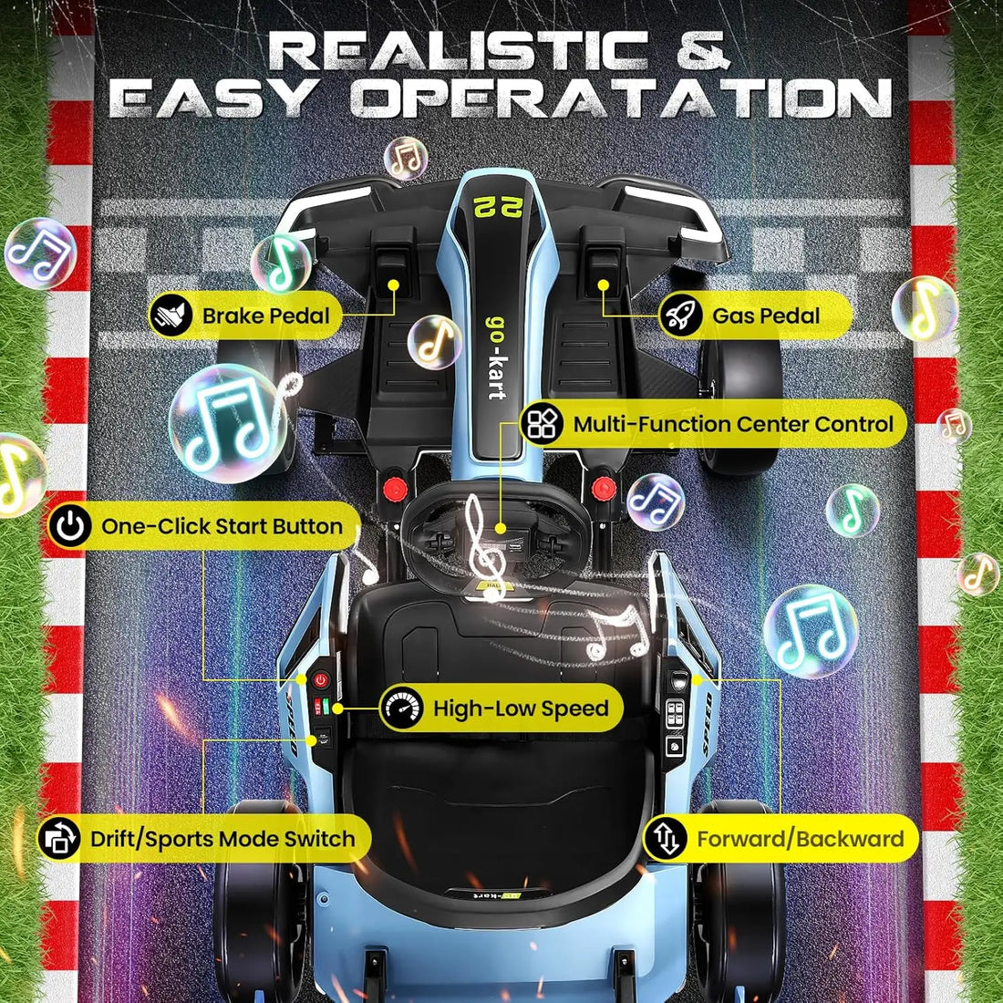 Go Kart for Kids, 24V Electric Go Cart with Adjustable Seat, Fast 8.5 MPH, 300W Motor, EVA Tires, Drift Mode and 2 Speed, Blue