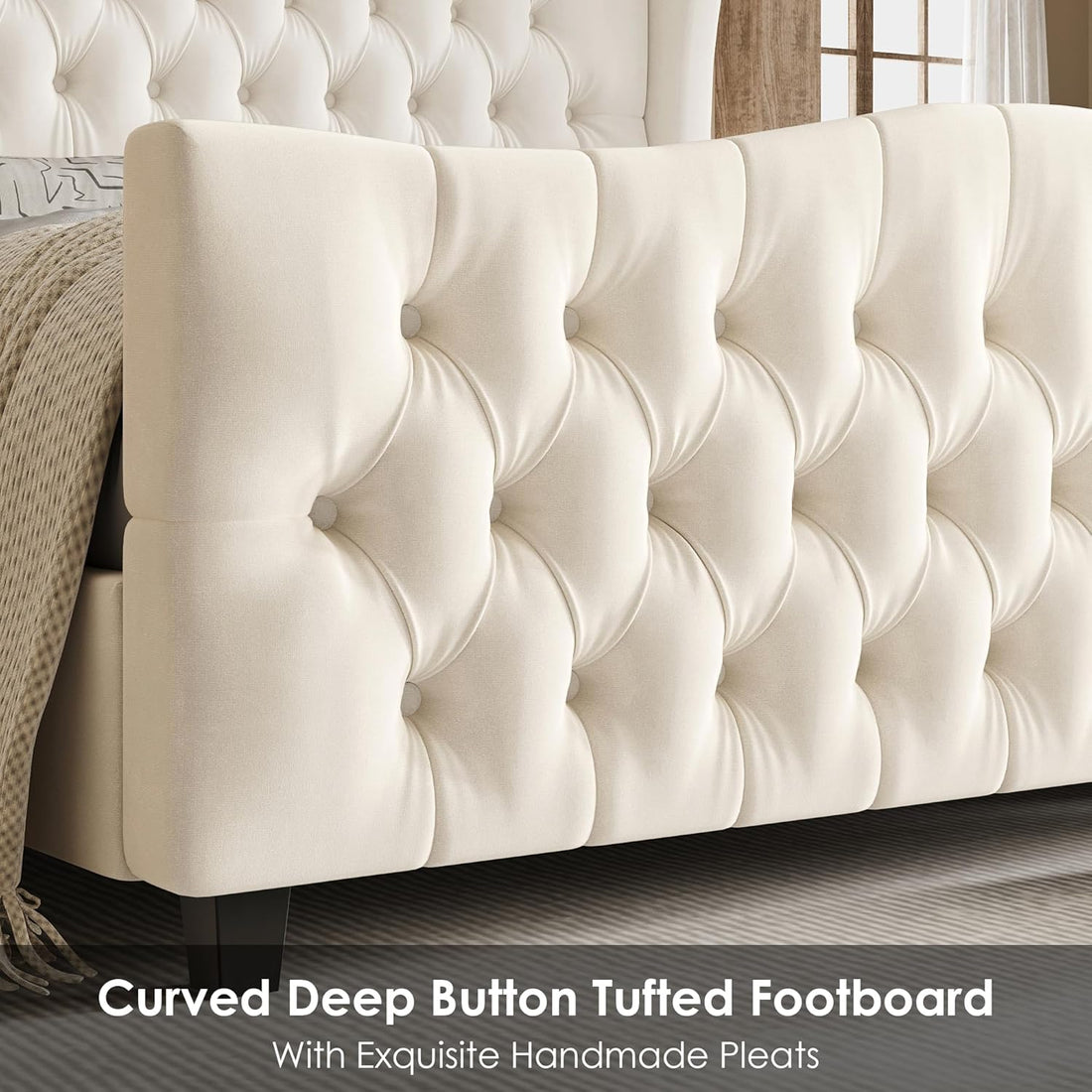 Queen Size 54.3” Tall Platform Bed Frame with Deep Tufted Style