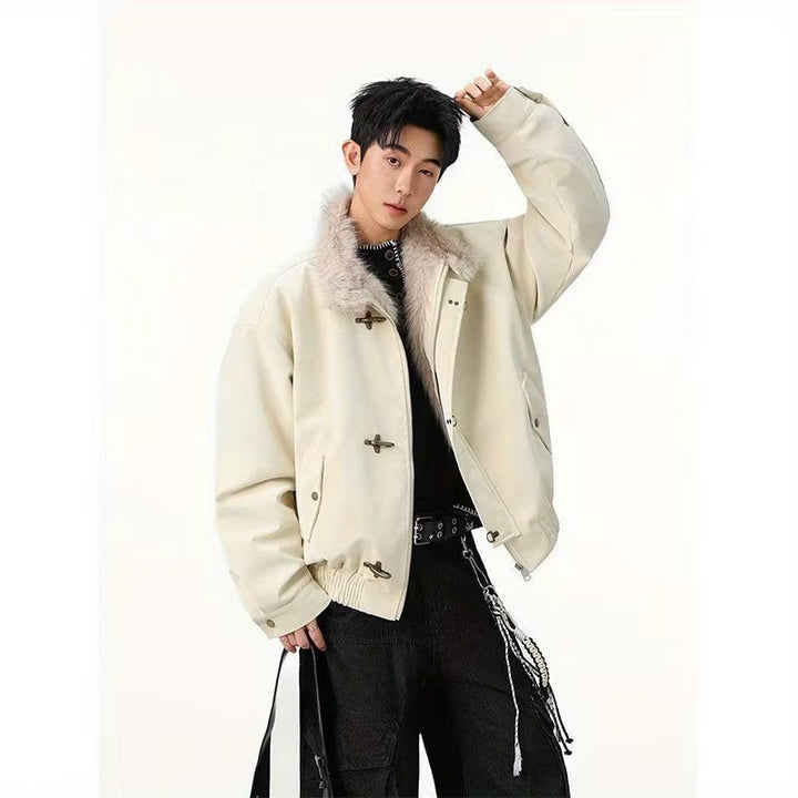 Mens Leather Streetwear Stylish Fur Jacket