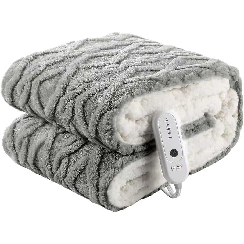 Heated Blanket Electric Throw 50''X60''-Fluffy Ultra Soft Electric Blanket with 3D Stylish Design, 240G plus 200G Sherpa, 5