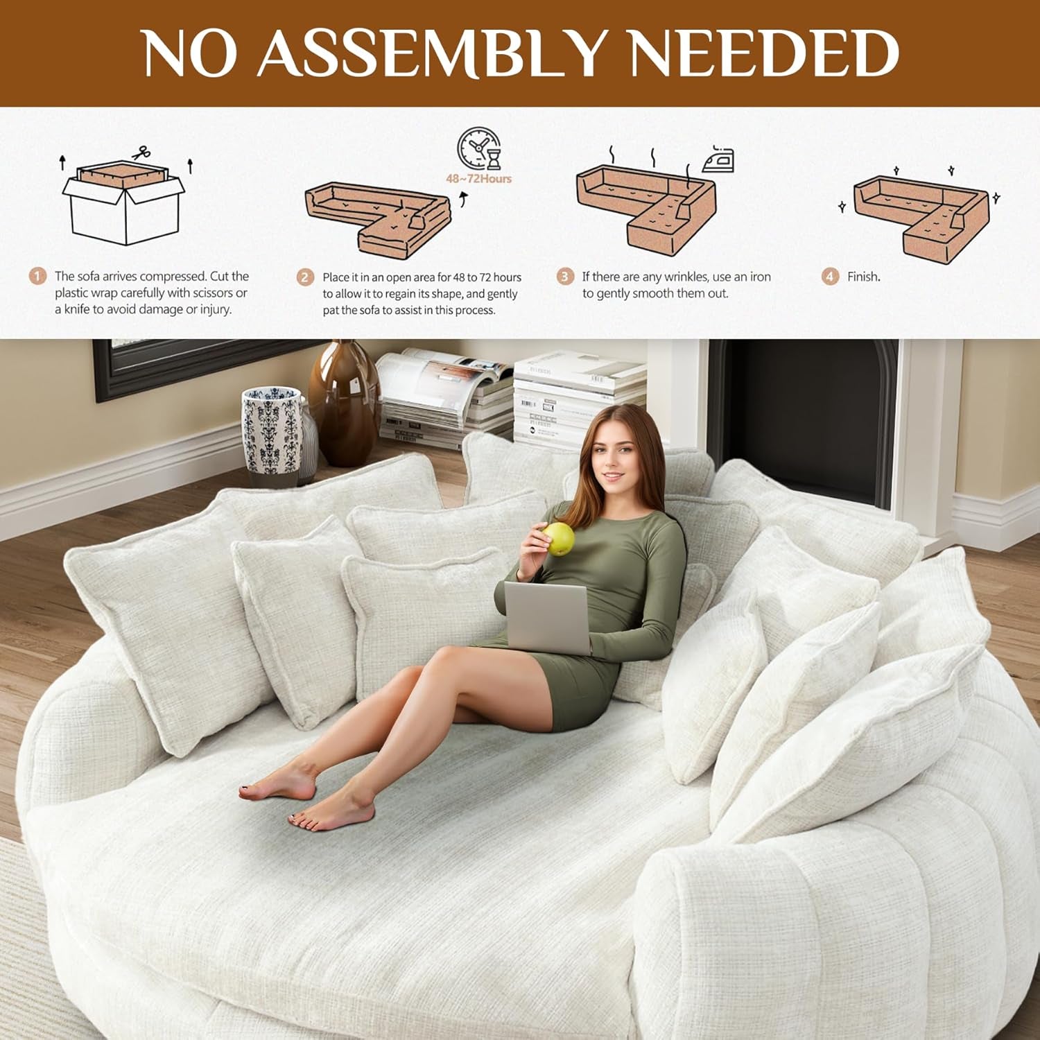 New Oversized Upholstered Round Sofa Bed