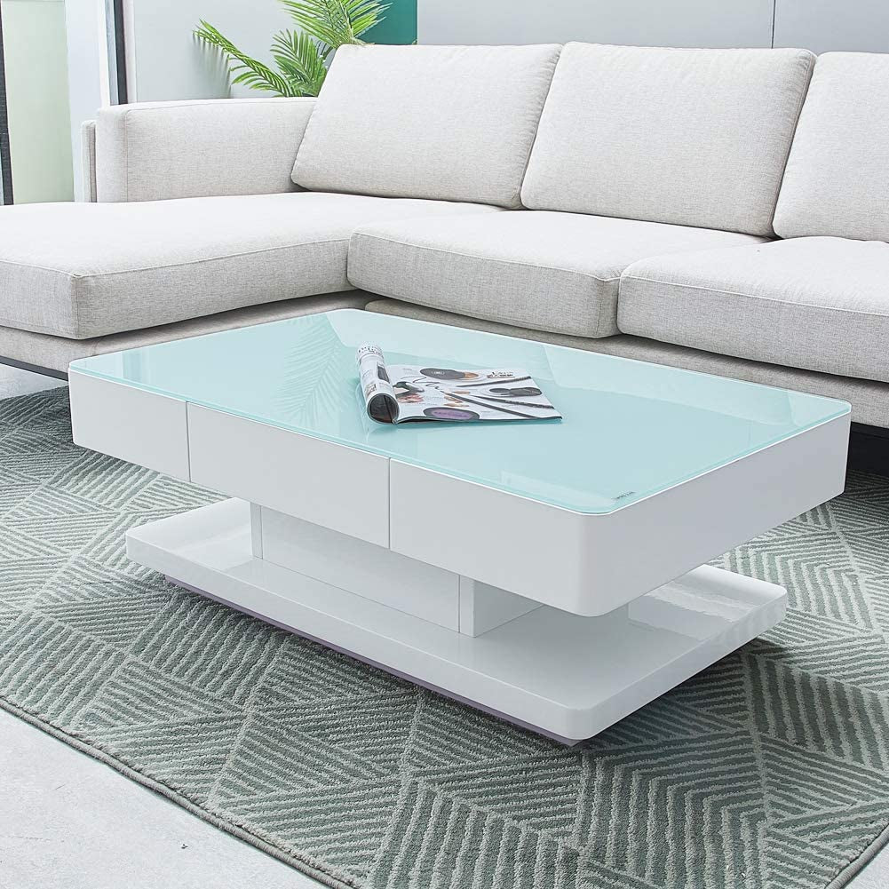 Urban Oasis White High Gloss Wood Storage Coffee Table for Living Room Home Office