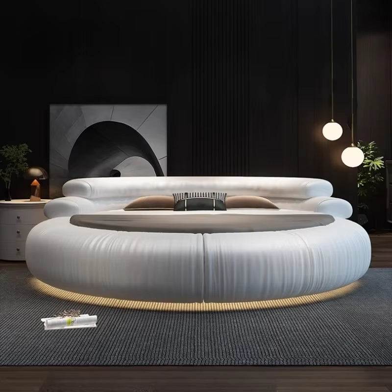 New Italian Leather round Double Bed Frame Room Furniture