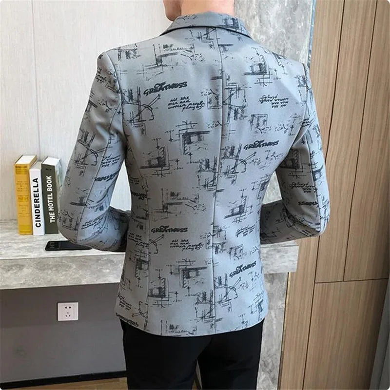 Men Blazer 2024 Spring Fashion High-Quality Men Korean Version of the Printed Slim Formal Wedding Party Prom Suit Jacket