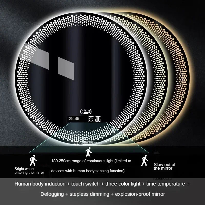 Modern multi colour Adjustable Smart Bathroom Mirror Wall Mounted Defogging Decorative Mirror