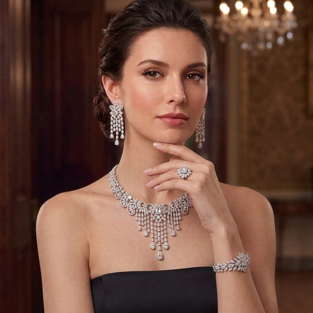 Luxury Turquoise Cubic Zirconia Bridal Necklace Set for Women