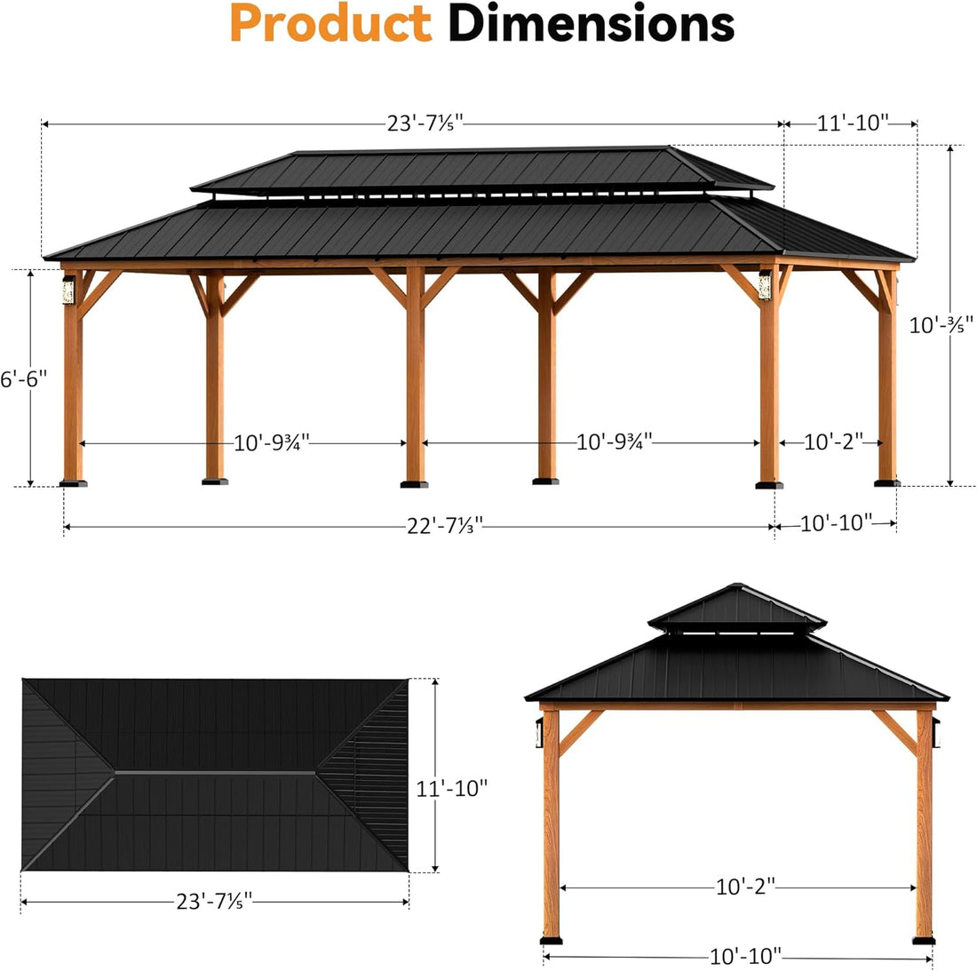 Modern Shade Horizon Permanent Hardtop Gazebo with Curtains
