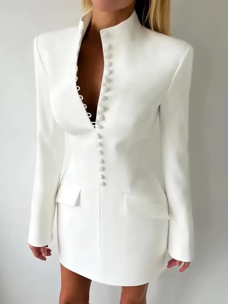 Premium Stand Collar Single Breasted Women Blazer 