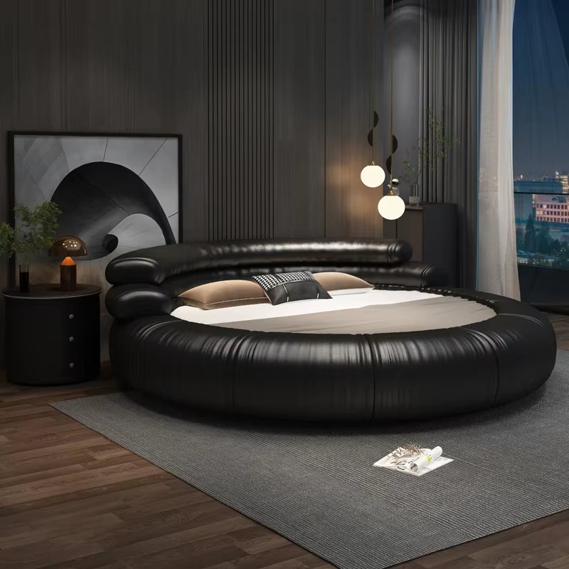 New Italian Leather round Double Bed Frame Room Furniture
