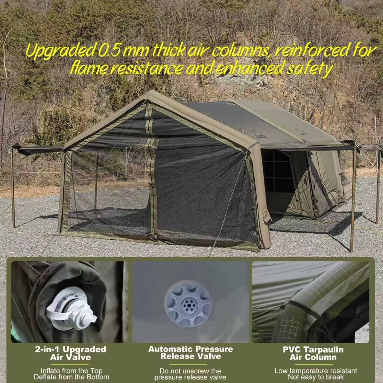Coody 10.0+Inflatable Foyer Air Tent-Army Green Factory Price Air Tent Family Inflatable Camping Tent for Outdoor Camping