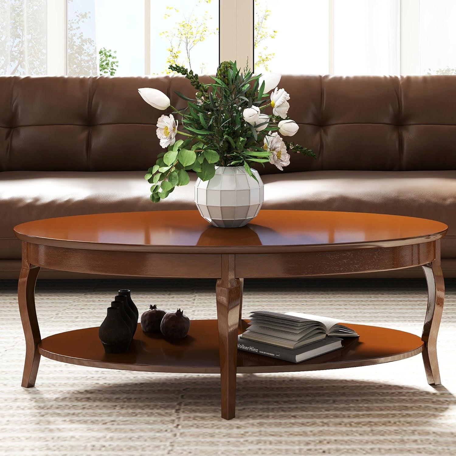 New Oval Wood Coffee Table Antique Living