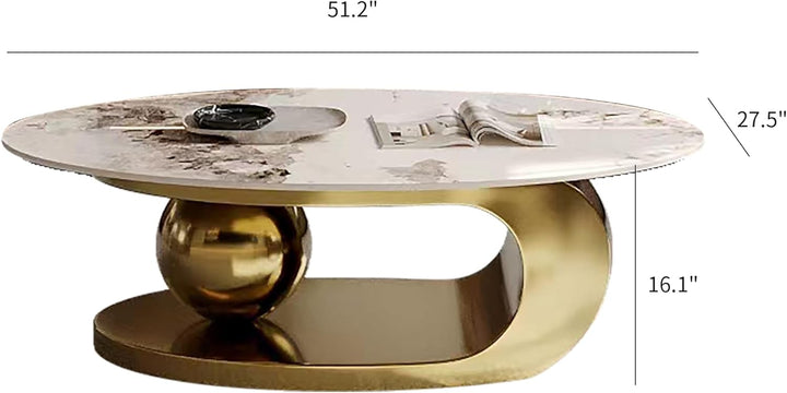 Lux Oval Coffee Table, 51.2" Modern Industrail , Marble Coffee Table
