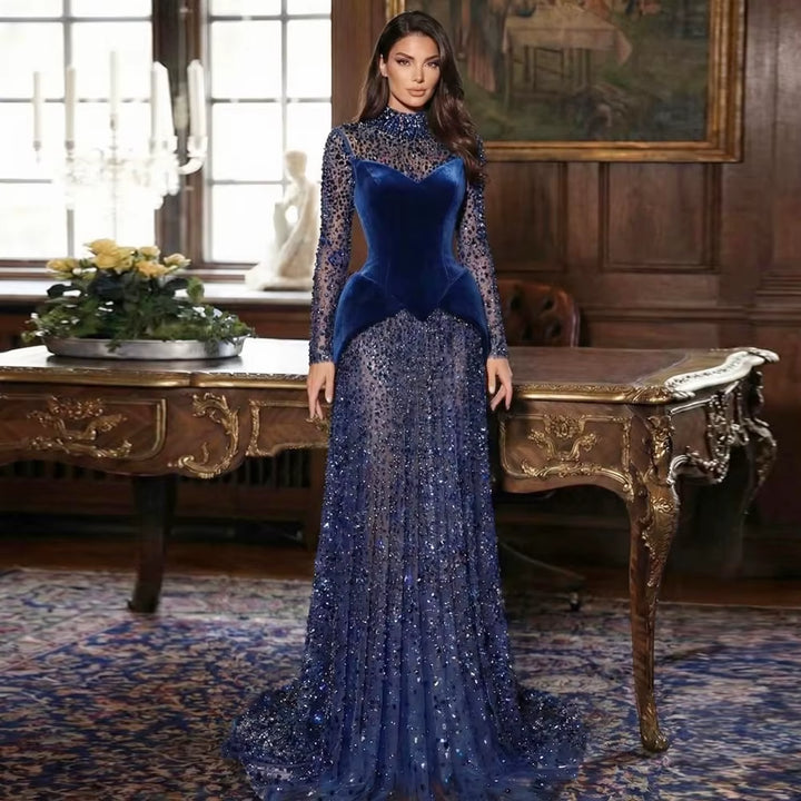 Women Wedding Bridal Party Gown Velvet Peplum Dresses