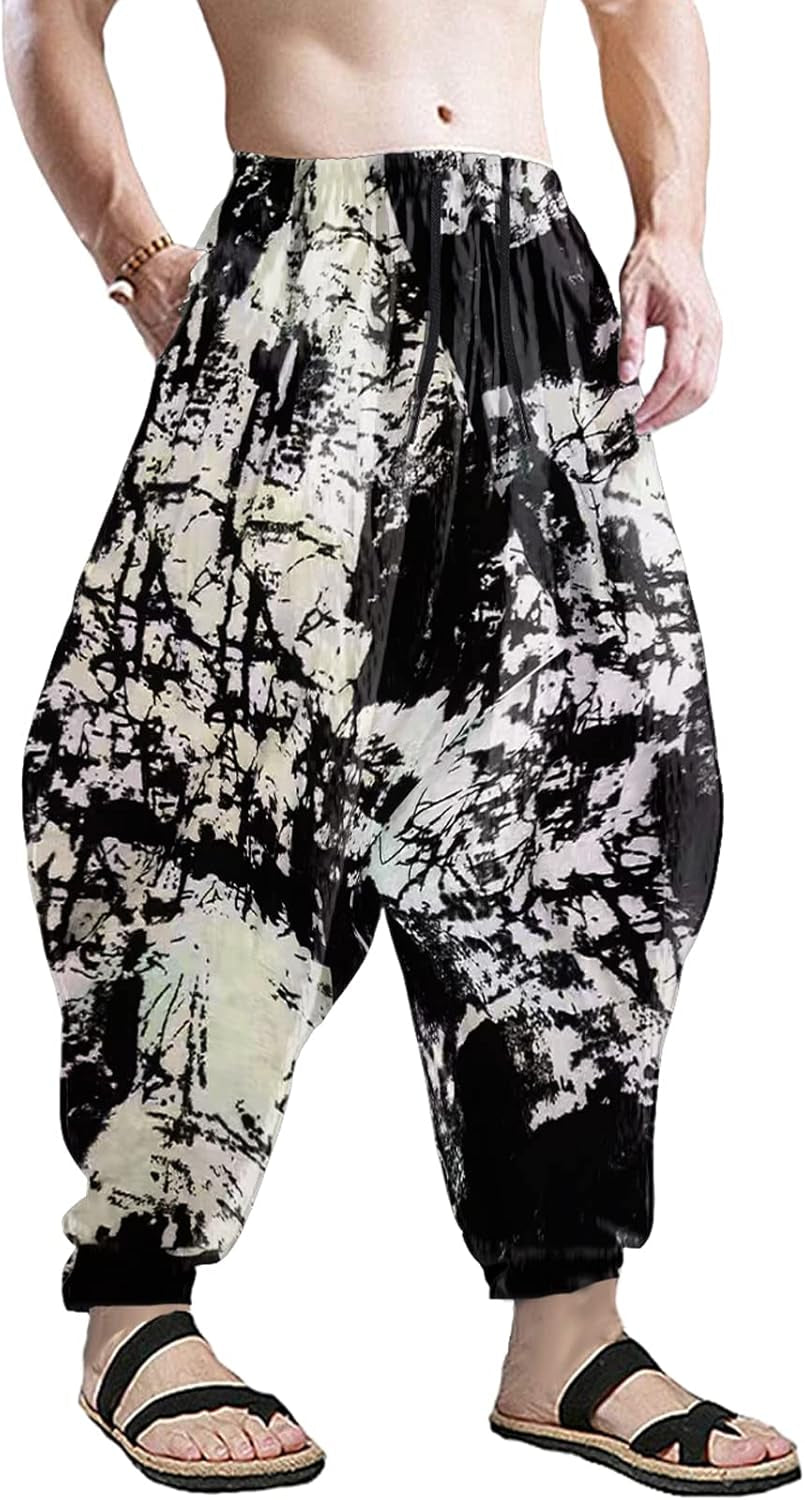 Mens Casual Pants Loose Stretchy Waist Trousers