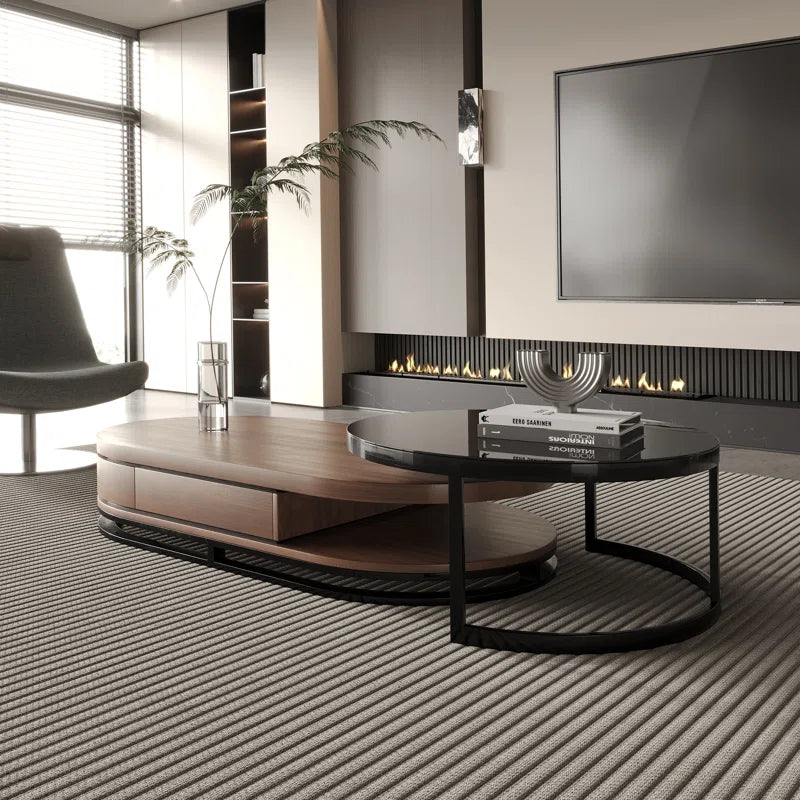 New Tyanii Coffee Table Set with Drawer and Glass Table