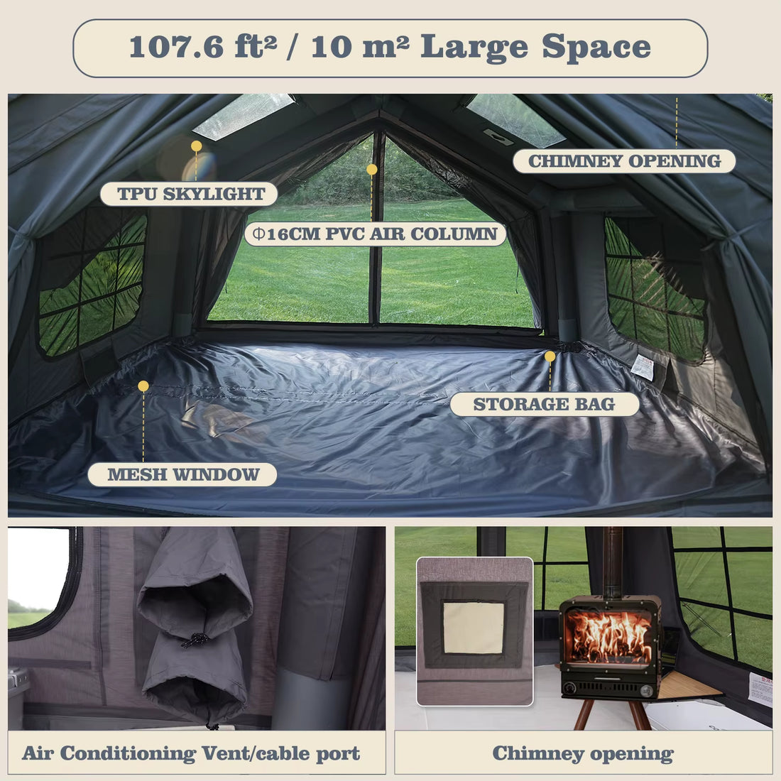 Coody 10.0 Air Tent-Gray Four Season Party Family Camping Cotton Easy Set up Camping Large Outdoor Inflatable Tent