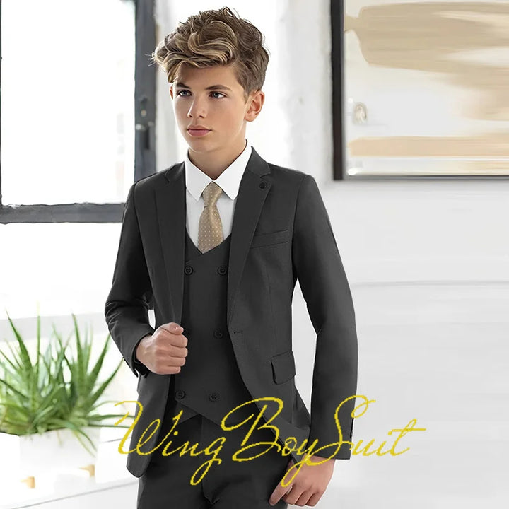 New Stylish Ivory Boys Suit 3 Piece Jacket Pants Vest Formal Slim Design Blazer for Kids Wedding Tuxedo Business Clothing