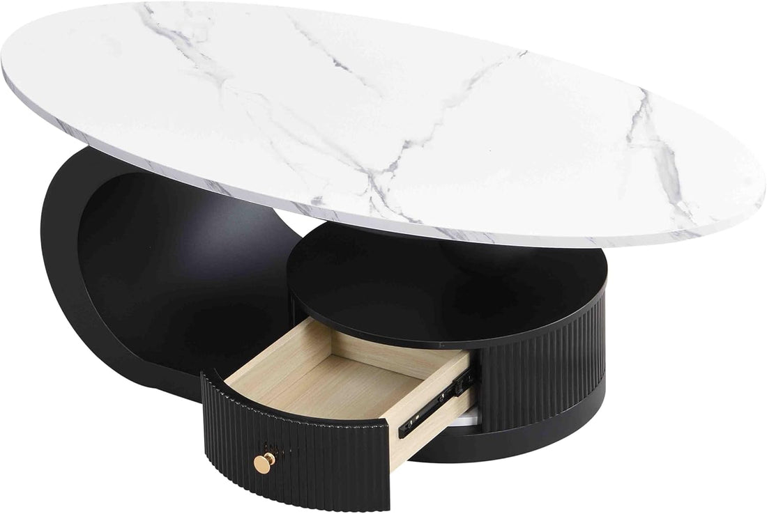  Nesting Oval Coffee Table Set of 2 Black Faux Marble