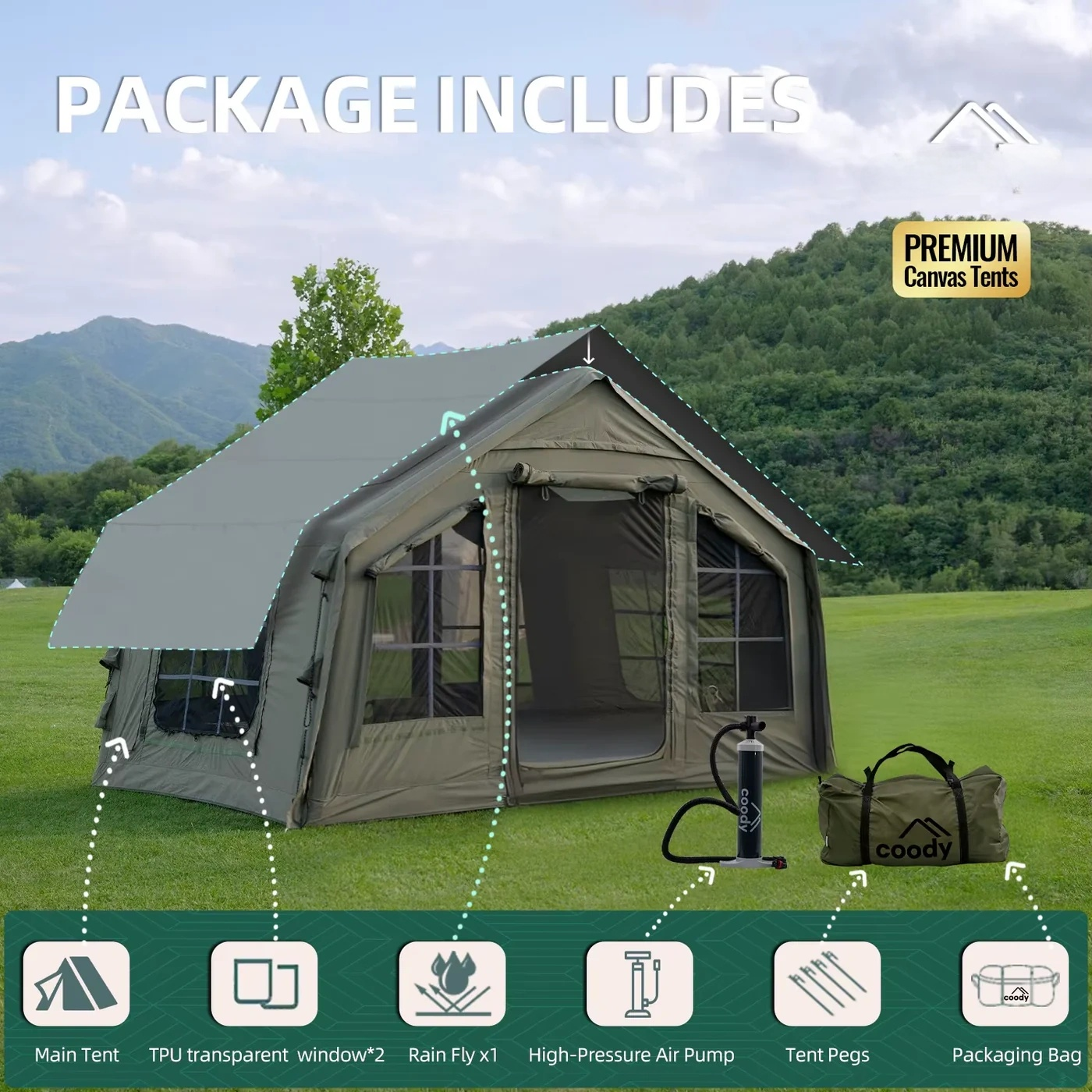 New Premium Fabric Family 3-6 Person Inflatable Outdoor Folding Tent