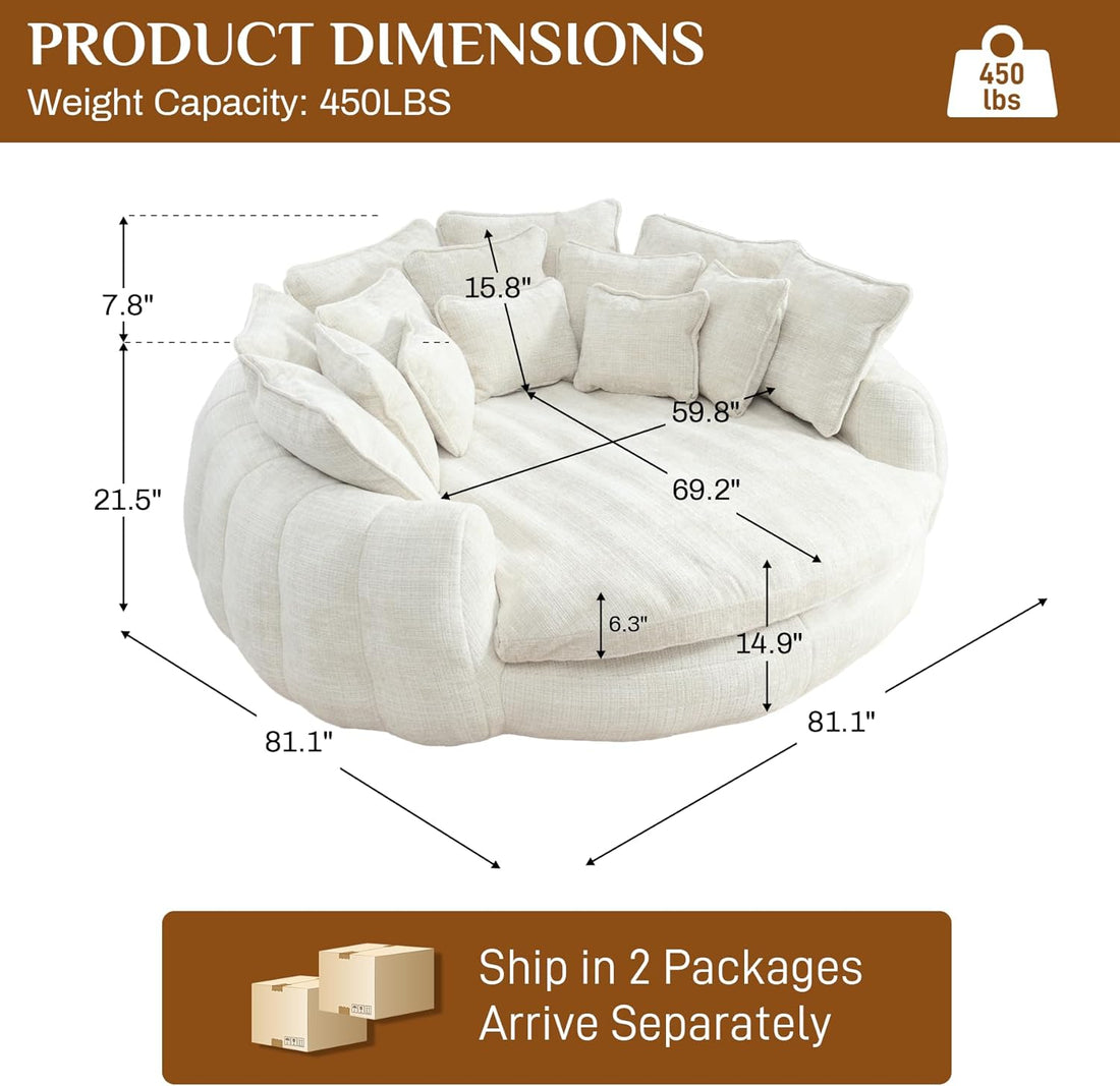 New Oversized Upholstered Round Sofa Bed