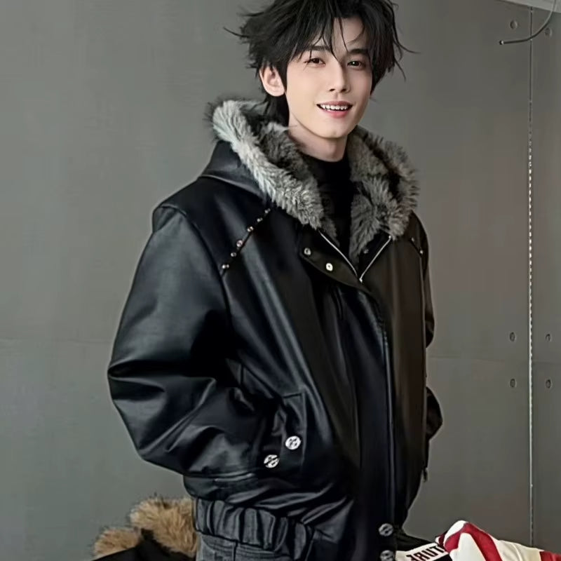 Modern Mens American Fur Hooded Jacket 
