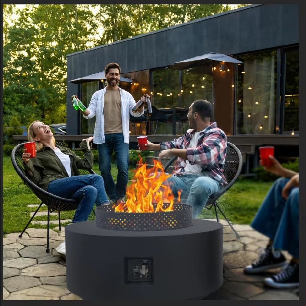 Modern 3-Piece Outdoor Fire Pit Table, 32 Inch Propane Fire Table