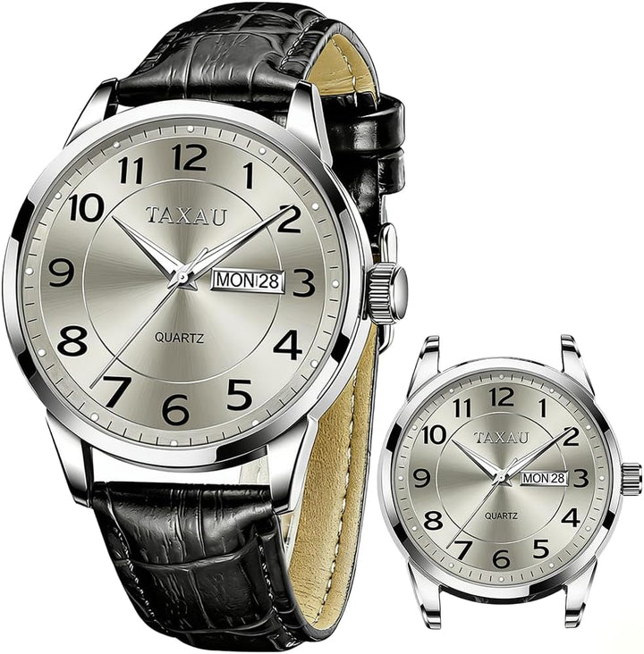 Watches for Men Luxury Analog Waterproof Classic Leather Large Face Simple Easy Read Quartz Minimalist Dress Day Date Quartz Mens Watches